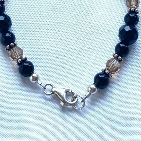 OM# Lovely Sterling 925 Silver with ONYX , Amber& Crystals 7” Bracelet - Picture 6 of 10